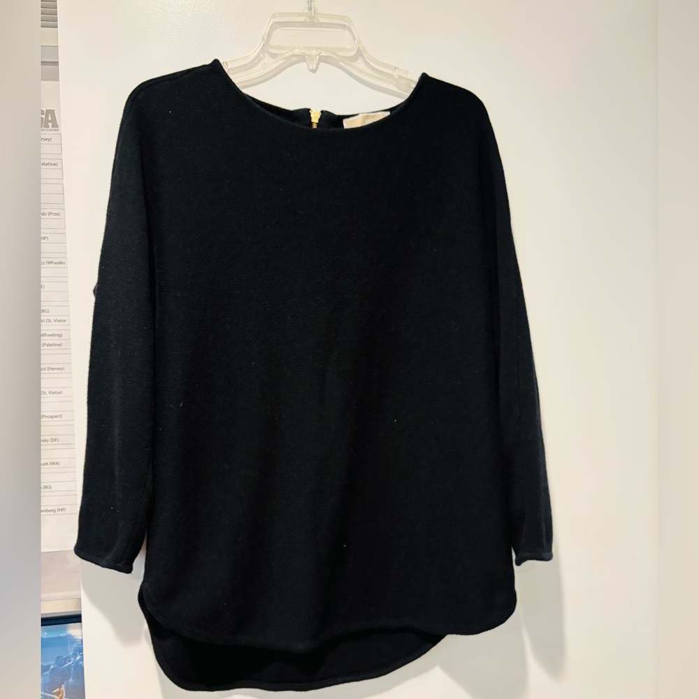 MICHAEL KORS Black Knit Sweater with Gold Zipper On Back, Size Medium